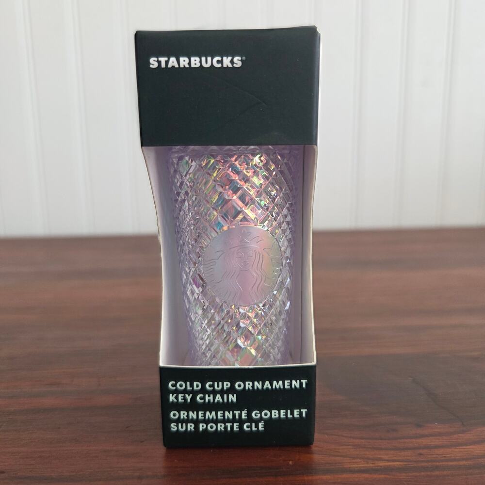 Starbucks Cold Cup Ornament Key Chain 2022 Diamond Iridescent Jewel Tumbler New